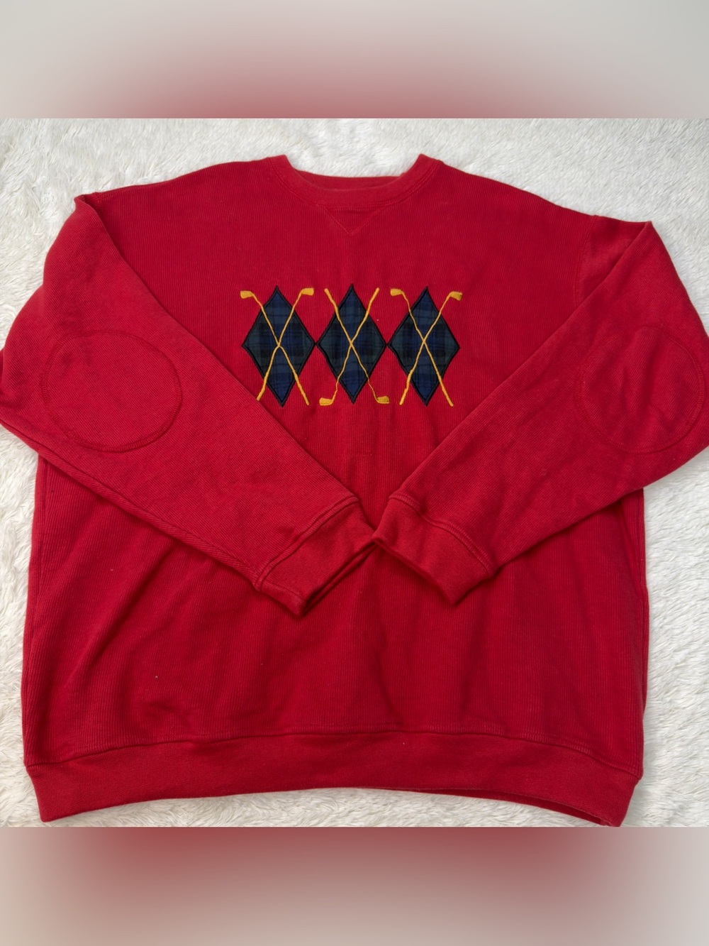 Vintage Grand Slam Mens Red Golf Argyle Sweatshirt XL Elbow Patches Embroidered